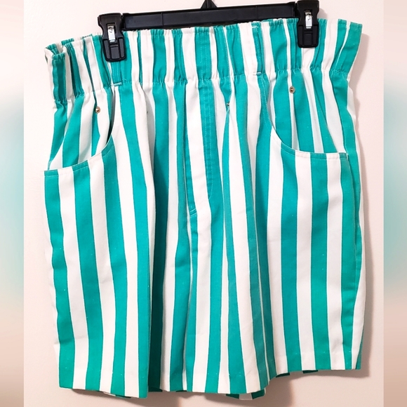 *Vintage* Teal and White Striped Shorts - Picture 1 of 2